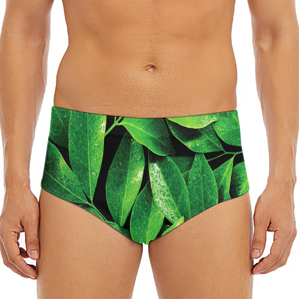 Fresh Green Leaf Print Men's Triangle Swim Briefs