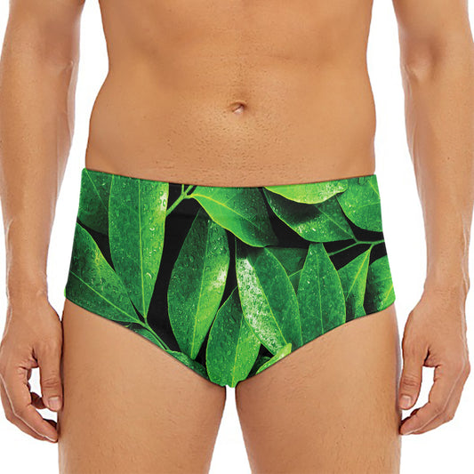 Fresh Green Leaf Print Men's Triangle Swim Briefs