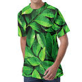 Fresh Green Leaf Print Men's Velvet T-Shirt