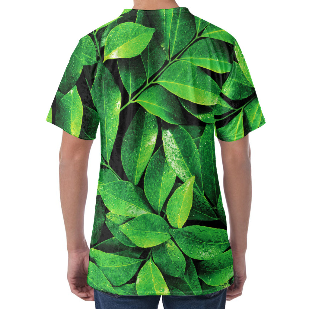 Fresh Green Leaf Print Men's Velvet T-Shirt