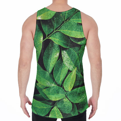 Fresh Green Leaf Print Men's Velvet Tank Top
