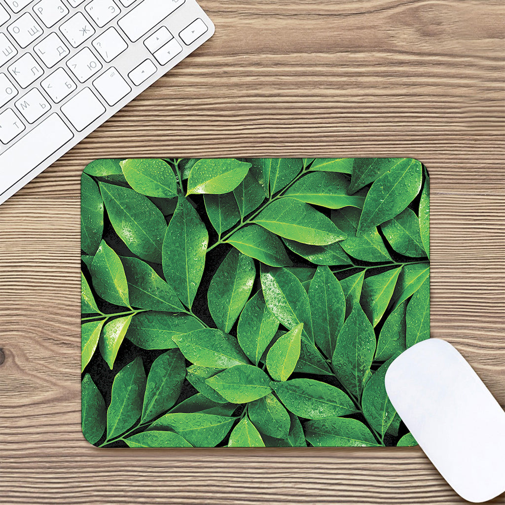 Fresh Green Leaf Print Mouse Pad