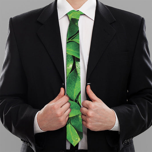 Fresh Green Leaf Print Necktie