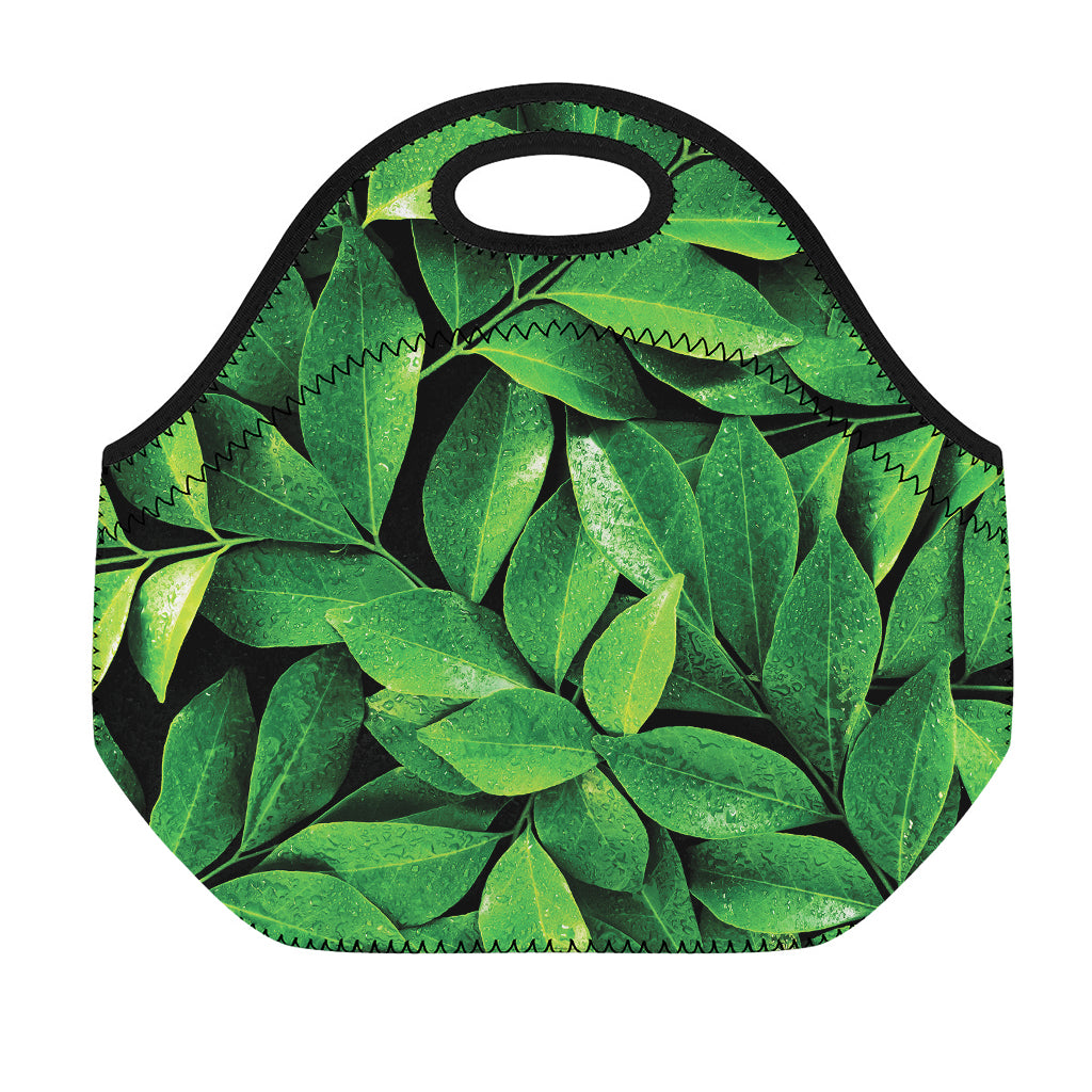 Fresh Green Leaf Print Neoprene Lunch Bag