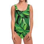 Fresh Green Leaf Print One Piece Swimsuit