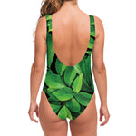 Fresh Green Leaf Print One Piece Swimsuit