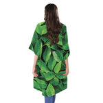 Fresh Green Leaf Print Open Front Beach Cover Up