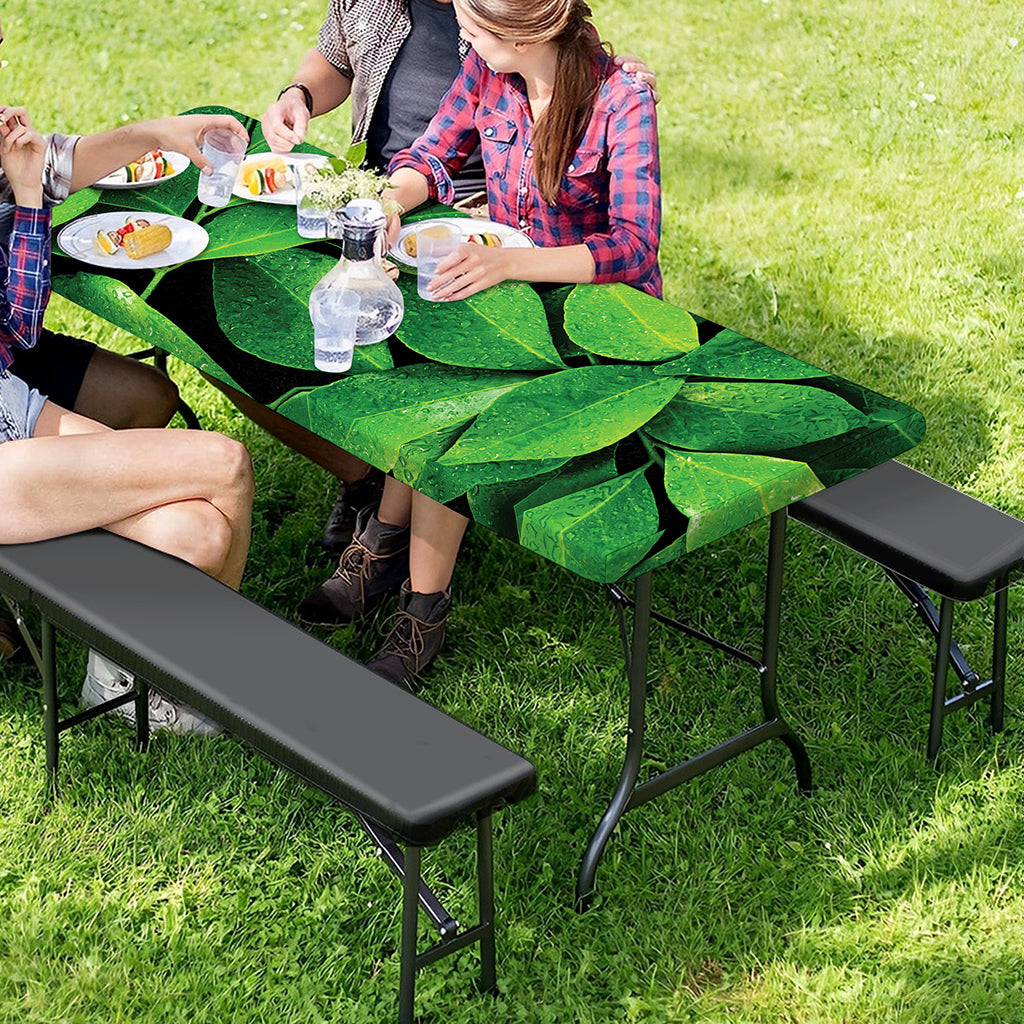 Fresh Green Leaf Print Picnic Table Cover