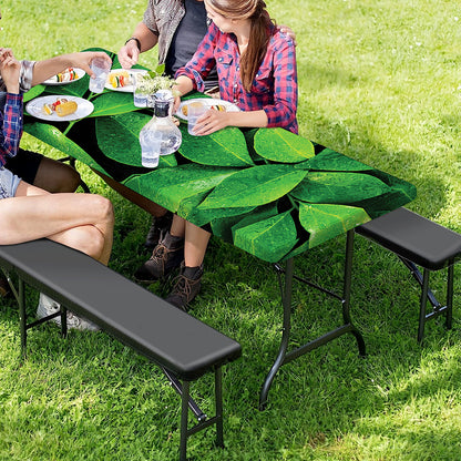 Fresh Green Leaf Print Picnic Table Cover