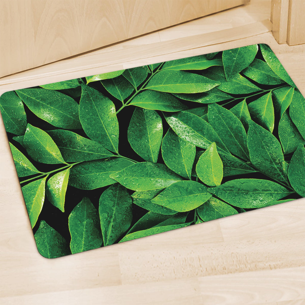 Fresh Green Leaf Print Polyester Doormat
