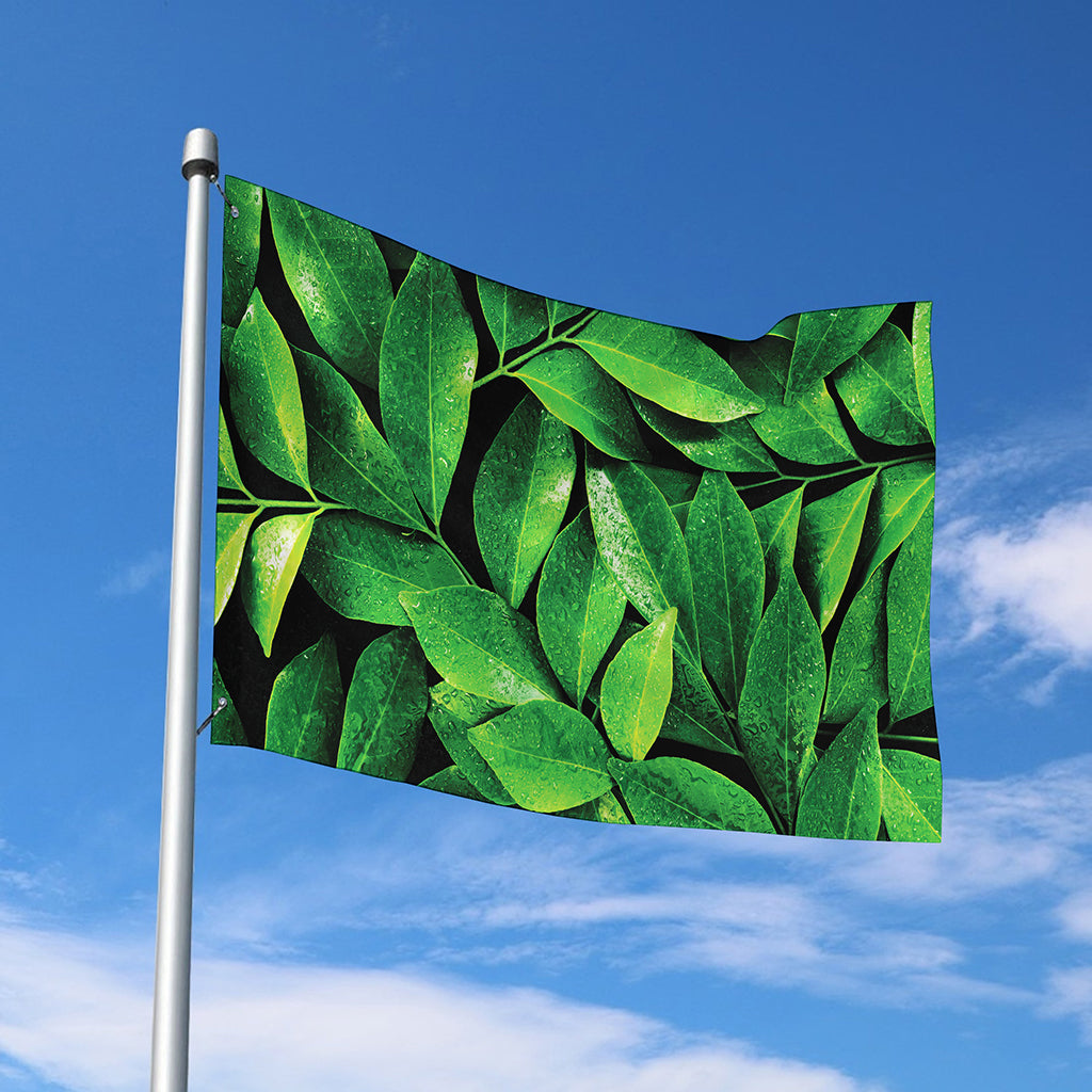 Fresh Green Leaf Print Polyester Flag