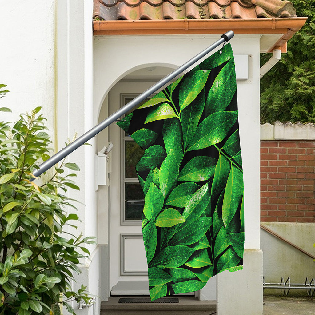 Fresh Green Leaf Print Polyester Flag