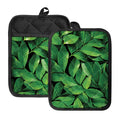 Fresh Green Leaf Print Pot Holders With Pocket