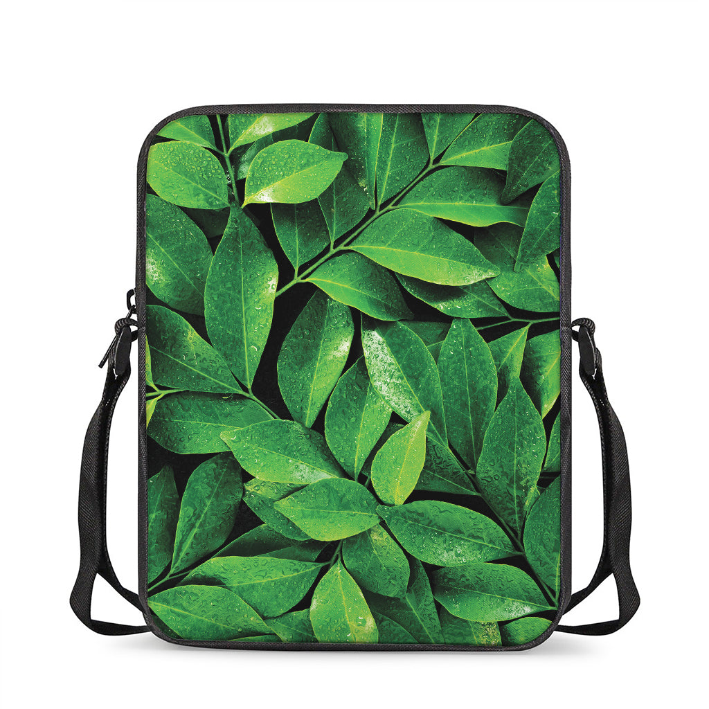 Fresh Green Leaf Print Rectangular Crossbody Bag