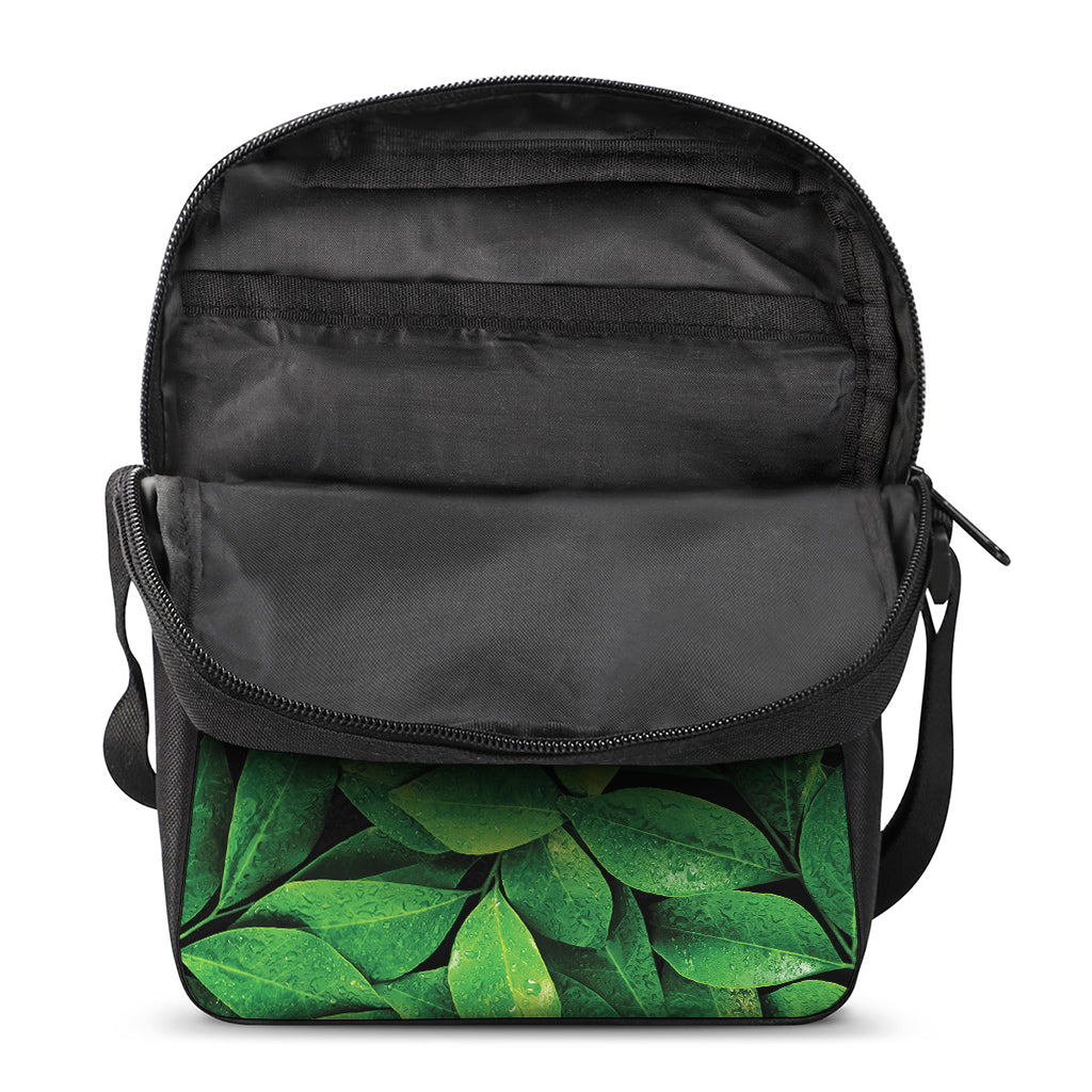 Fresh Green Leaf Print Rectangular Crossbody Bag
