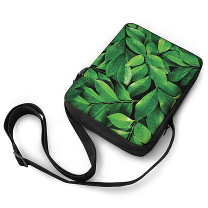 Fresh Green Leaf Print Rectangular Crossbody Bag