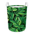 Fresh Green Leaf Print Round Laundry Basket