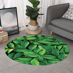 Fresh Green Leaf Print Round Rug