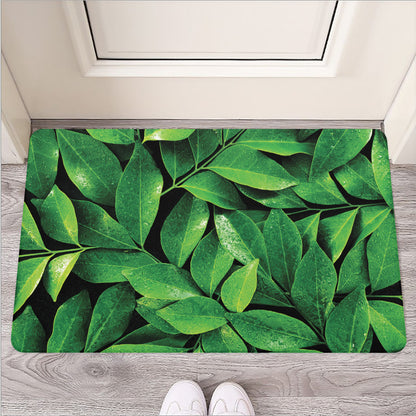 Fresh Green Leaf Print Rubber Doormat