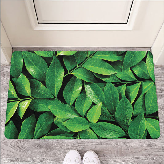 Fresh Green Leaf Print Rubber Doormat