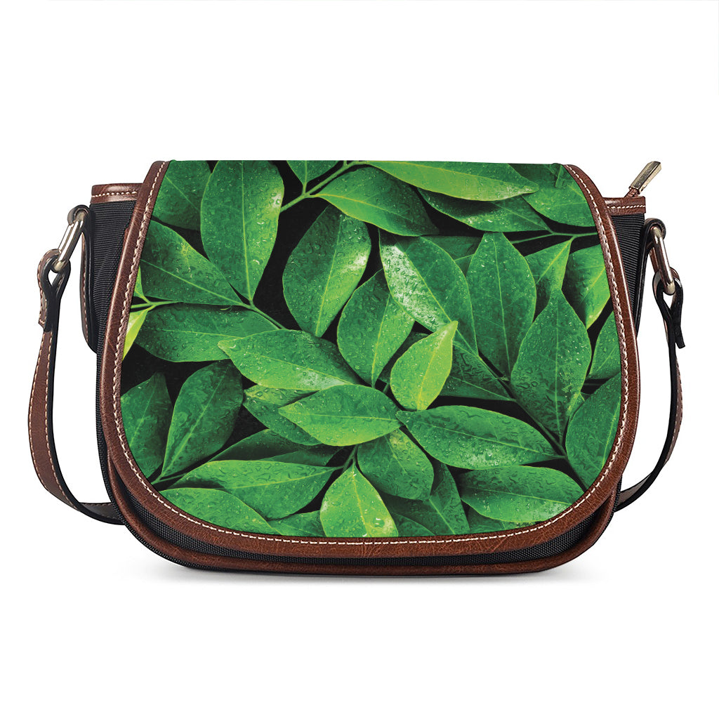 Fresh Green Leaf Print Saddle Bag
