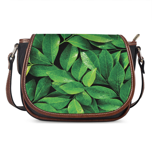 Fresh Green Leaf Print Saddle Bag