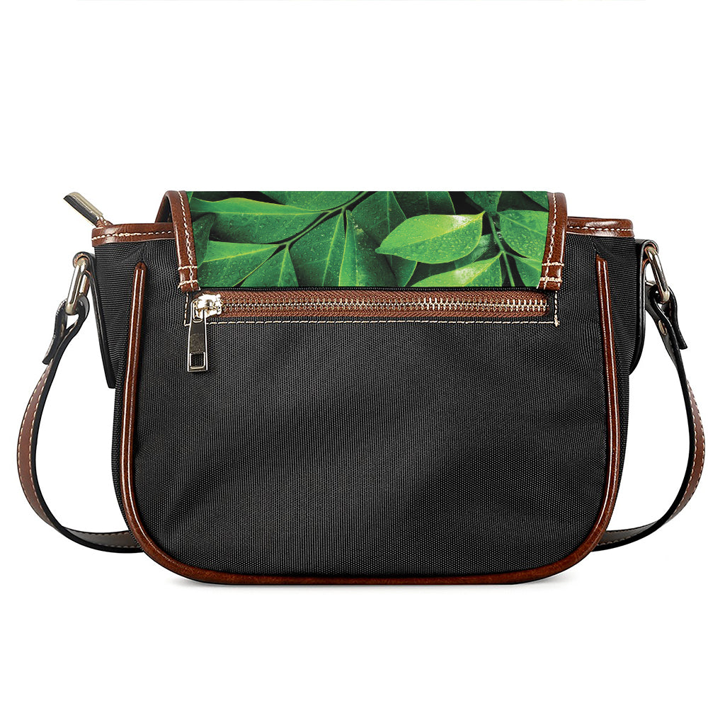 Fresh Green Leaf Print Saddle Bag