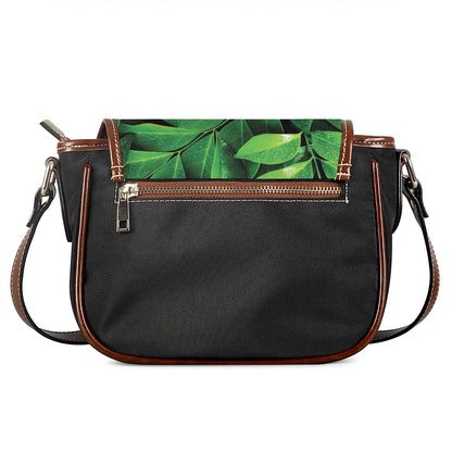 Fresh Green Leaf Print Saddle Bag