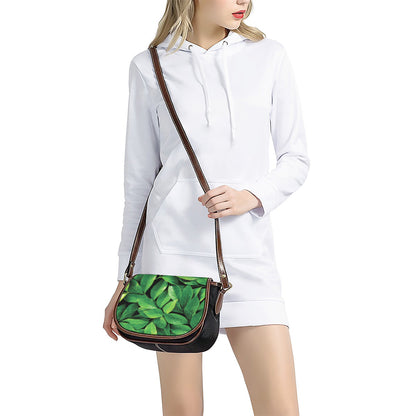 Fresh Green Leaf Print Saddle Bag