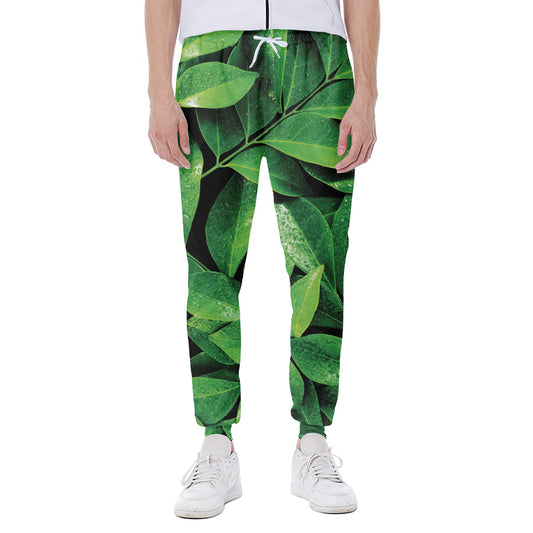 Fresh Green Leaf Print Scuba Joggers