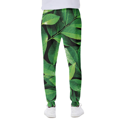 Fresh Green Leaf Print Scuba Joggers