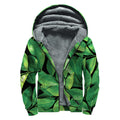 Fresh Green Leaf Print Sherpa Lined Zip Up Hoodie