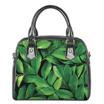 Fresh Green Leaf Print Shoulder Handbag