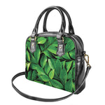 Fresh Green Leaf Print Shoulder Handbag