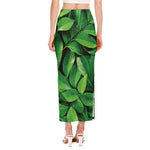 Fresh Green Leaf Print Side Slit Maxi Skirt