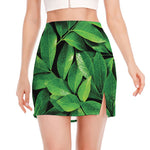 Fresh Green Leaf Print Side Slit Mini Skirt