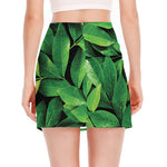 Fresh Green Leaf Print Side Slit Mini Skirt