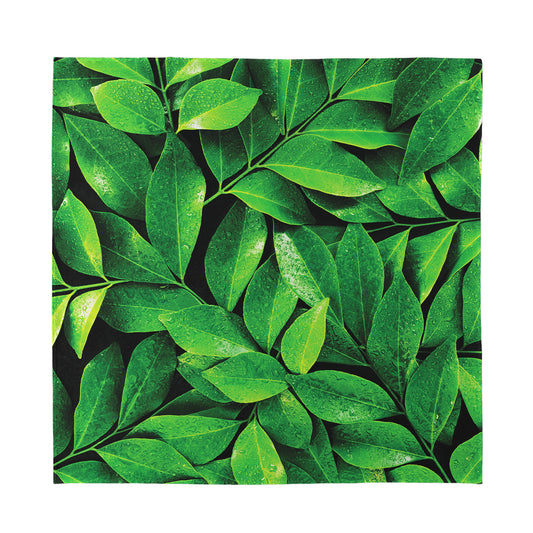 Fresh Green Leaf Print Silk Bandana