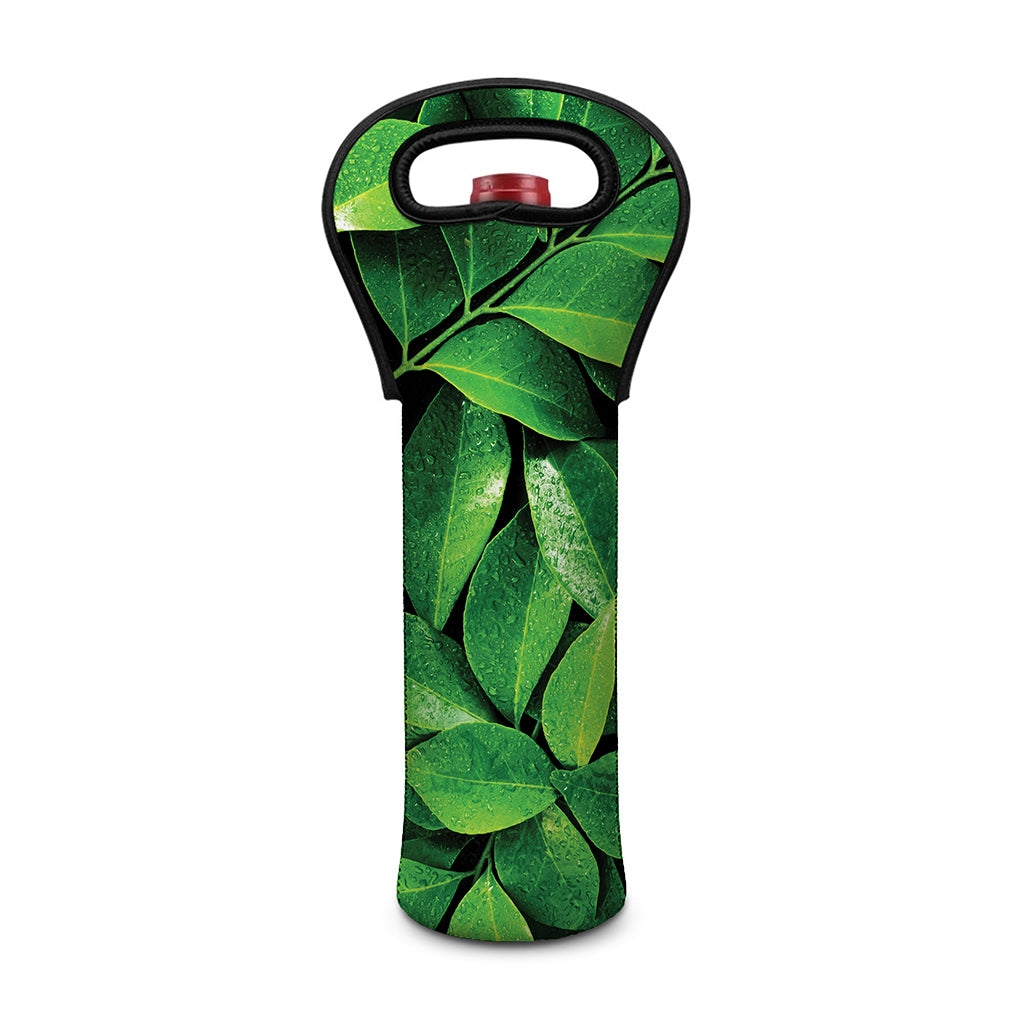 Fresh Green Leaf Print Single Neoprene Wine Tote