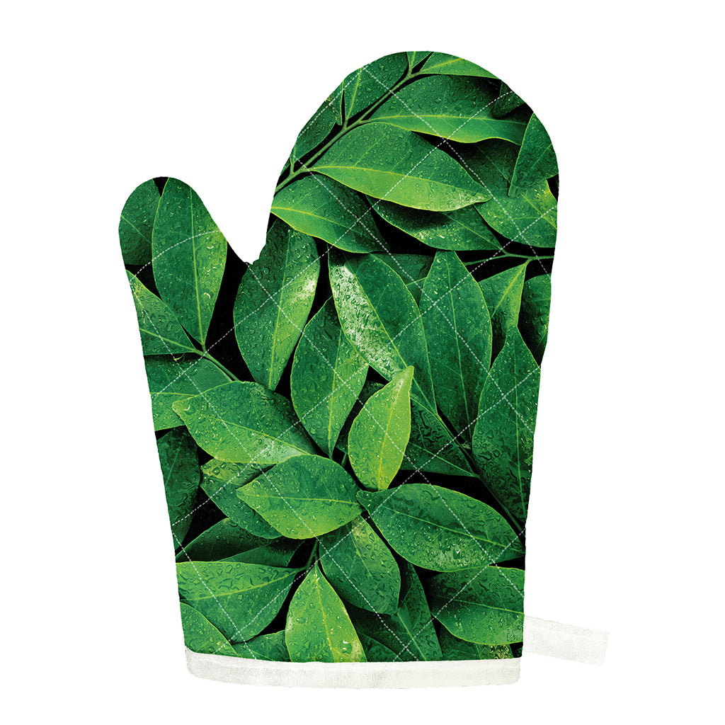 Fresh Green Leaf Print Single Oven Mitt