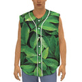 Fresh Green Leaf Print Sleeveless Baseball Jersey