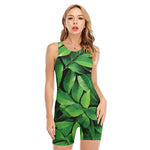 Fresh Green Leaf Print Sleeveless One Piece Swimsuit