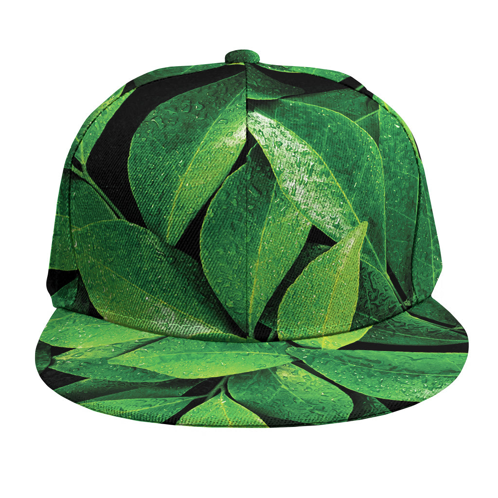 Fresh Green Leaf Print Snapback Cap