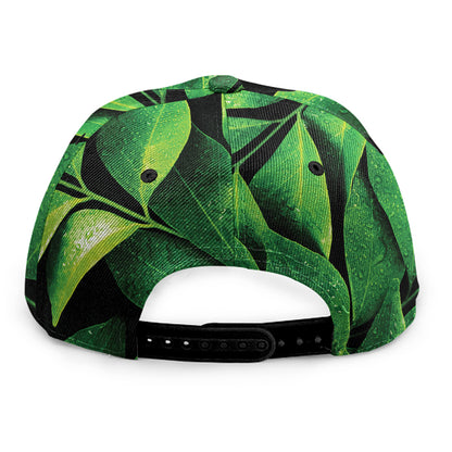 Fresh Green Leaf Print Snapback Cap
