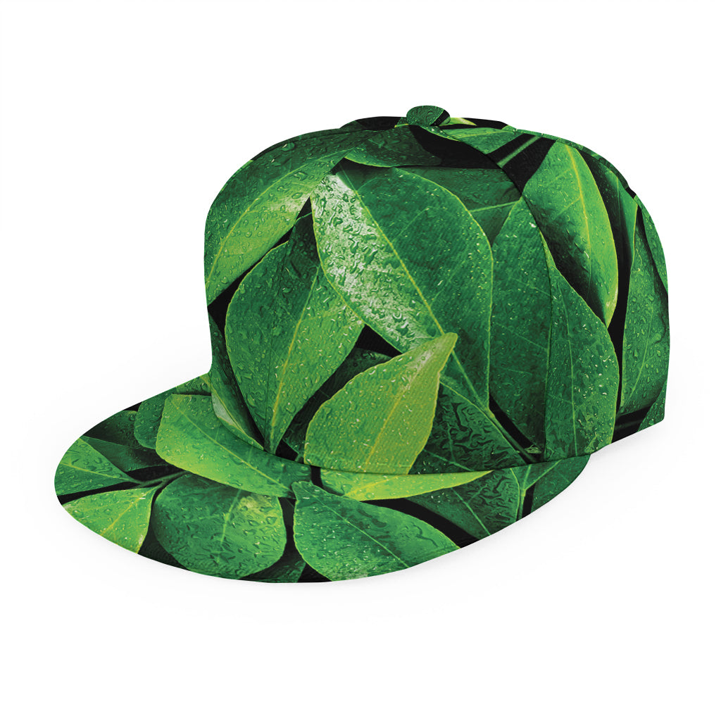 Fresh Green Leaf Print Snapback Cap