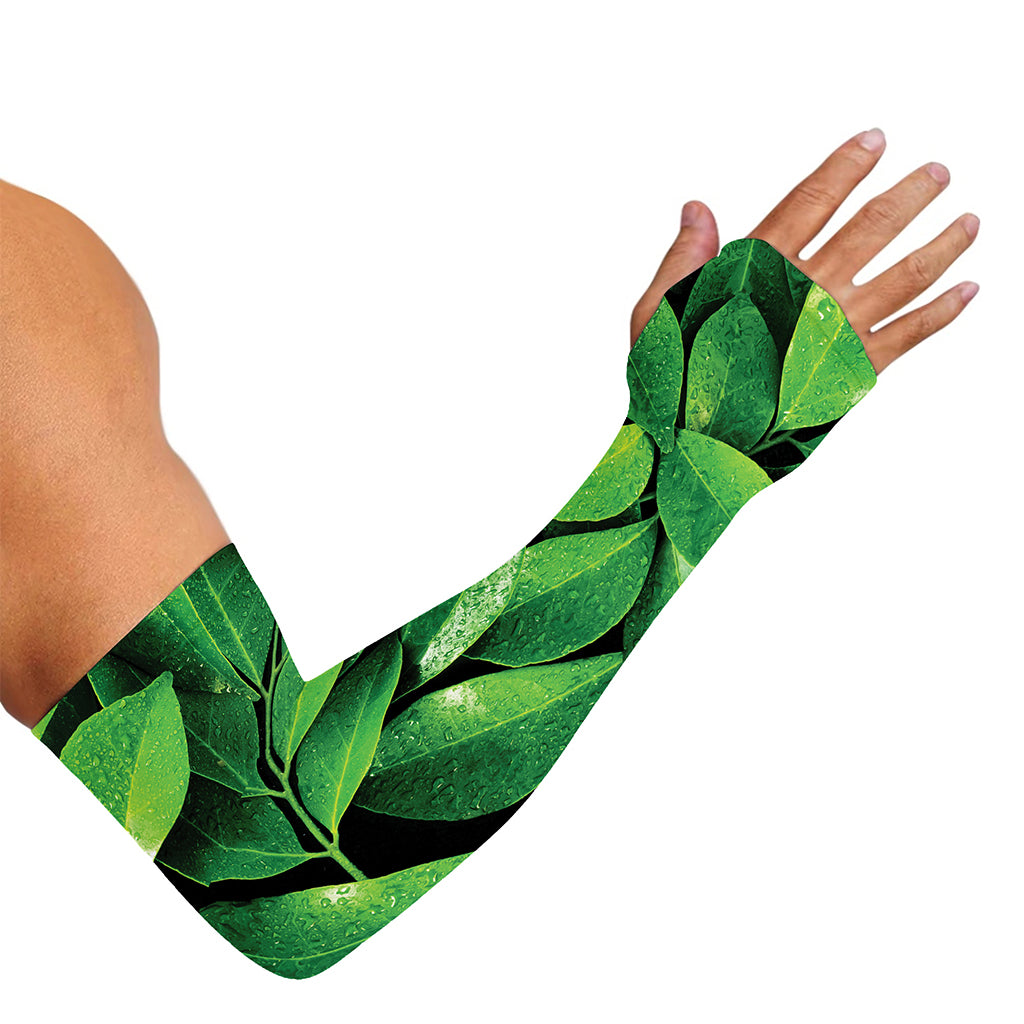 Fresh Green Leaf Print Sun Protection Arm Sleeves
