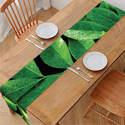 Fresh Green Leaf Print Table Runner