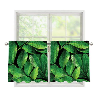 Fresh Green Leaf Print Tier Curtains