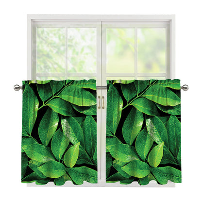 Fresh Green Leaf Print Tier Curtains