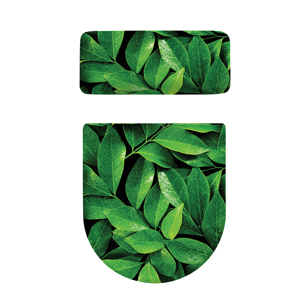 Fresh Green Leaf Print Toilet Lid And Tank Cover Set